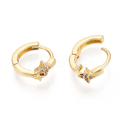 Star Brass Micro Pave Clear Cubic Zirconia Hoop Earrings EJEW-N063-03G-01-1