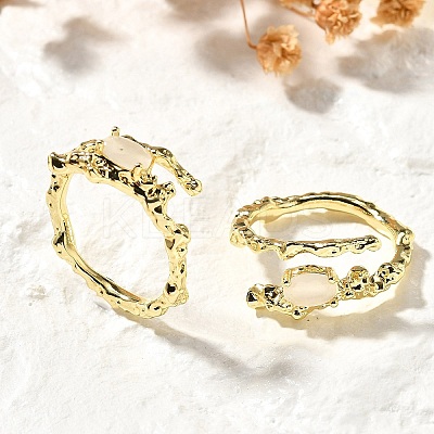 Oval Brass Cat Eye Cuff Rings for Women RJEW-U042-01G-01-1