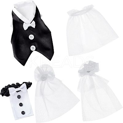 2 Sets 2 Style Organza & Cloth Bride and Groom Wine Bottle Cover AJEW-CA0002-44-1
