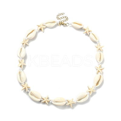 Natural Shell & Synthetic Turquoise Starfish Beaded Necklace with 304 Stainless Steel Clasps NJEW-TA00107-02-1