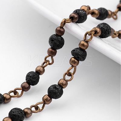 Handmade Round Lava Rock Beads Chains for Necklaces Bracelets Making AJEW-JB00244-01-1