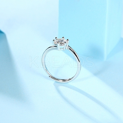 Rhodium Plated 925 Sterling Silver Moissanite Rhinestone Solitaire Ring AJEW-U007-24P-1