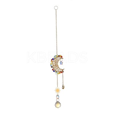 Iron Wire Winding Moon Chandelier Decor Hanging Prism Ornaments HJEW-M002-23G-1