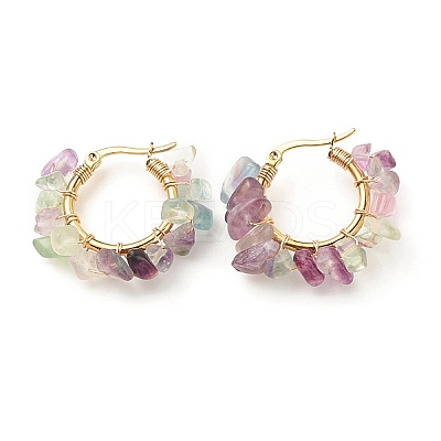 Natural Fluorite Chips Braided Hoop Earrings EJEW-JE04940-02-1