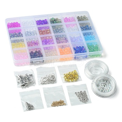 DIY Round Glass Imitation Opalite Beads & Alloy Pendants Bracelets Making Kits DIY-FS0006-39-1