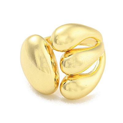 Rack Plating Brass Teardrop Open Cuff Rings RJEW-Q784-11G-1