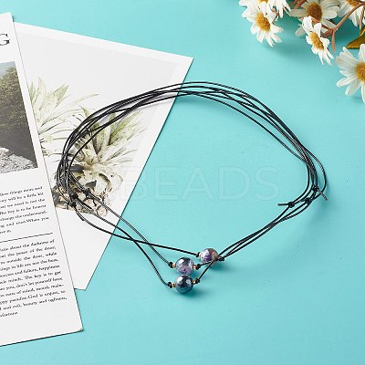 Pearl Luster Plated Round Faceted Natural Agate Pendant Necklace NJEW-JN03657-03-1