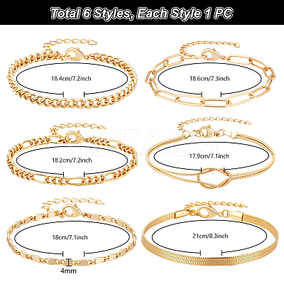 6Pcs 6 Styles Brass Chain Bracelets for Women BJEW-PH0004-50-1