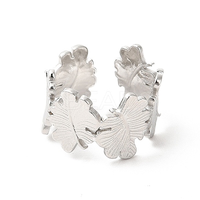 Non-Tarnish 304 Stainless Steel Maple Leaf Open Cuff Ring for Women RJEW-E063-18P-1