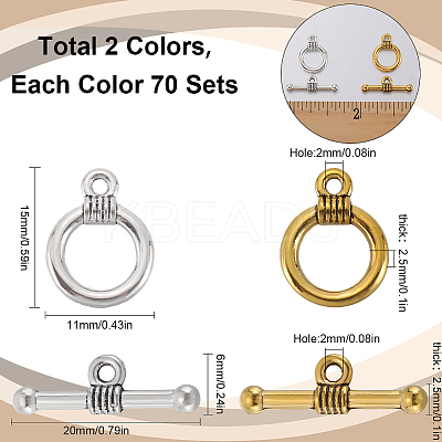 140Pcs 2 Colors Tibetan Style Alloy Toggle Clasps FIND-SP0001-22-1