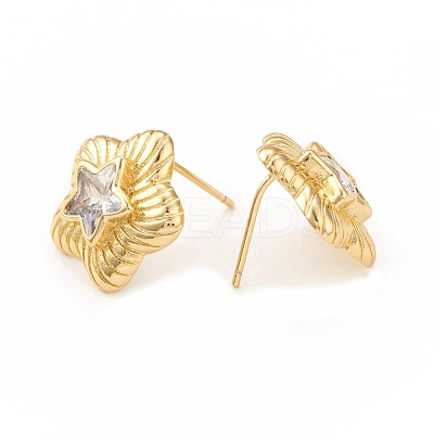 Clear Cubic Zirconia Star Stud Earrings EJEW-L231-73G-1