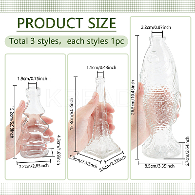 3Pcs 3 Styles Glass Vase DJEW-PH0001-47-1