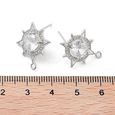 Brass Micro Pave Cubic Zirconia Stud Earring Findings KK-E107-09P-1