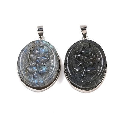 Natural Labradorite Carved Flower Pendants G-B085-15P-1