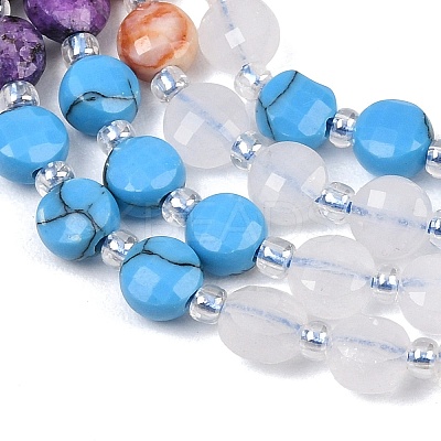 Dyed Natural White Jade & Red Netstone & Quartz Crystal & K2 Stone & Synthetic Turquoise Beads Strands G-Z135-B03-1