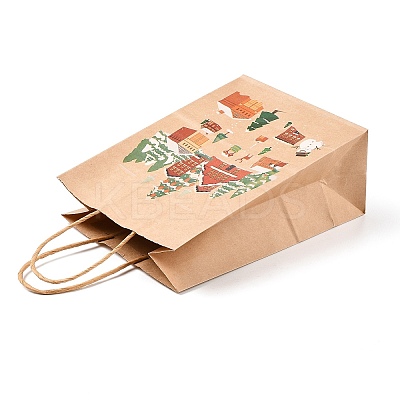 Christmas Theme Printed Kraft Paper Bags with Handles ABAG-M008-08F-1