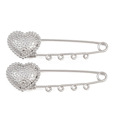 Hammered Heart 304 Stainless Steel Safety Pins Brooch Findings SA-CBA098D-15D-P04-1