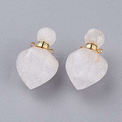 Faceted Natural Quartz Crystal Openable Perfume Bottle Pendants G-P435-A-04G-1