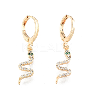 Green Cubic Zirconia Snake Dangle Leverback Earrings EJEW-N012-79-1