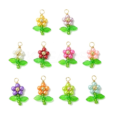 10Pcs 10 Colors Pearlized Glass Pearl Pendants PALLOY-JF03388-1