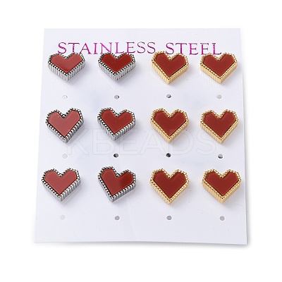 6 Pair 2 Color Heart Acrylic Stud Earrings EJEW-A024-12B-1