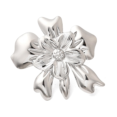 Flower 304 Stainless Steel Open Cuff Rings for Women RJEW-A091-22P-1