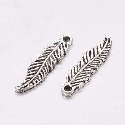 Tibetan Style Alloy Feather Pendants X-TIBEP-20476-AS-NR-1