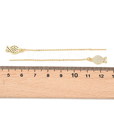 Fish Brass Micro Pave Clear Cubic Zirconia Ear Thread EJEW-H182-12G-1