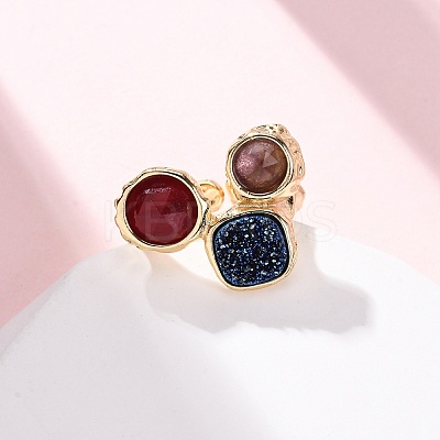 Natural Amethyst/Dyed Jade/Sodalite/Korean Jade/Rose Quartz/Agate Germ Cuff Rings RJEW-M076-05G-1