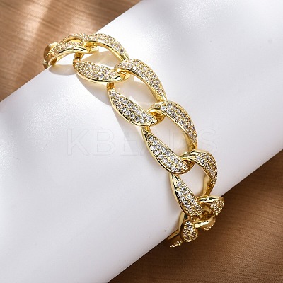 Brass Micro Pave Clear Cubic Zirconia Curb Chain Bracelets for Women BJEW-A034-04B-G-1