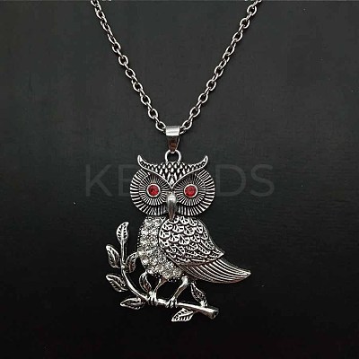 Alloy Light Siam Rhinestone Cute Owl Pendant Necklaces for Women ZP2296-1-1