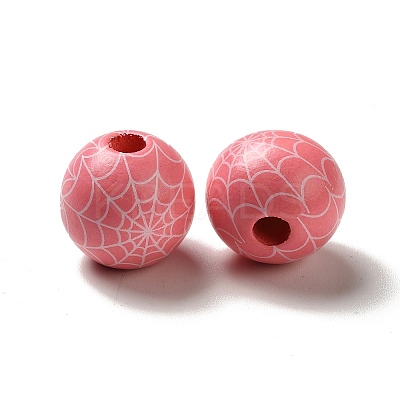 Halloween Printed Spider Webs Colored Wood European Beads WOOD-K007-04A-1
