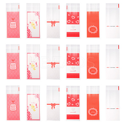 120Pcs 6 Styles Valentine's Day Rectangle Plastic Cellophane Bags OPC-TA0001-06-1