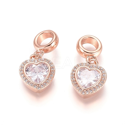 Brass Micro Pave Cubic Zirconia European Dangle Charms ZIRC-E163-18RG-1