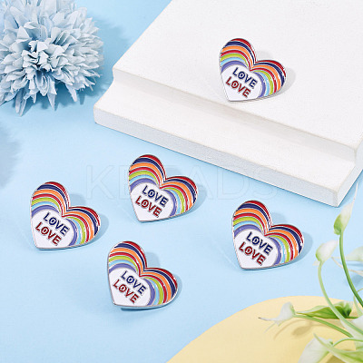 5Pcs Heart with Word Love Pride Month Enamel Pins JEWB-TA0001-27-1
