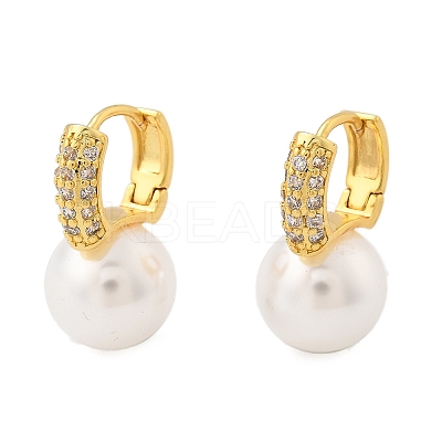 Plastic Pearl Dangle Hoop Earrings with Clear Cubic Zirconia EJEW-A070-08G-1