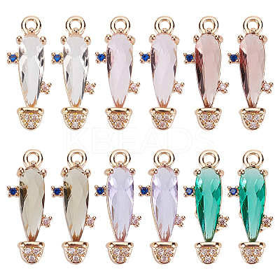 12Pcs 6 Colors Rack Plating Brass Micro Pave Clear Cubic Zirconia Pendants KK-GA0001-07-1