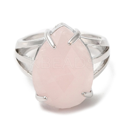 Natural Rose Quartz Teardrop Adjustable Rings RJEW-K241-03P-14-1