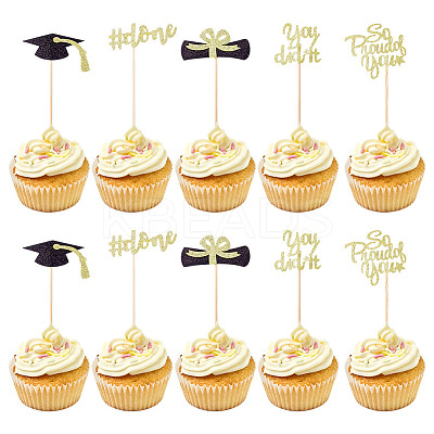 10Pcs Graduation Theme Paper Cake Insert Card Decoration AJEW-WH0270-500A-1