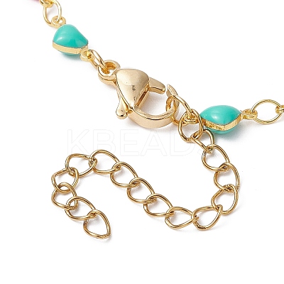 Real 18K Gold Plated Brass Enamel Heart Link Chain Bracelets BJEW-JB09841-1