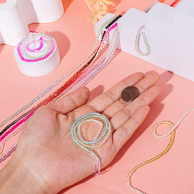 10 Strands 10 Colors Transparent Gradient Color Glass Beads Strands GLAA-TA0001-56-1