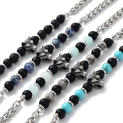 Natural & Synthetic Mixed  Gemstone with 201 Stainless Steel Necklaces NJEW-Q334-02-1
