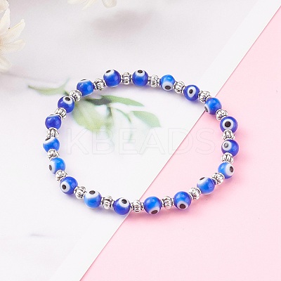Handmade Round Evil Eye Lampwork Beaded Stretch Bracelets LS-X-BJEW-JB05974-02-1