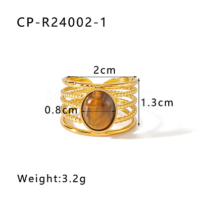 304 Stainless Steel with Natural Tiger Eye Cuff Open Rings WGD4E42-01-1