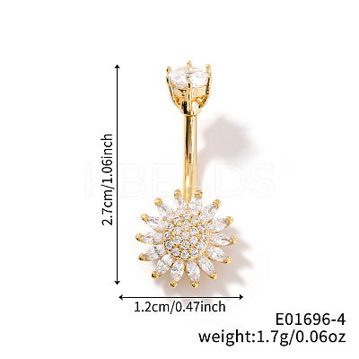 Shiny Sunflower Brass Full Crystal Rhinestone Belly Button Rings AG8892-4-1