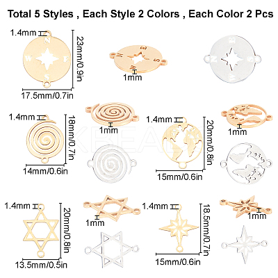 20Pcs 10 Styles 201 Stainless Steel Links Connectors STAS-SC0002-53-1