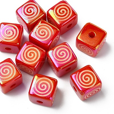 10Pcs Christmas Theme UV Plating Acrylic Cube Beads OACR-YW0003-47B-01-1