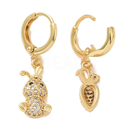 Clear Cubic Zirconia Rabbit & Carrot Asymmetrical Earrings EJEW-P224-08G-1