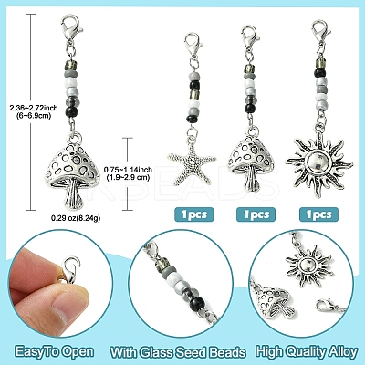 Mushroom/Sun/Starfish Alloy & Glass Pendant Decorations HJEW-YW00006-1
