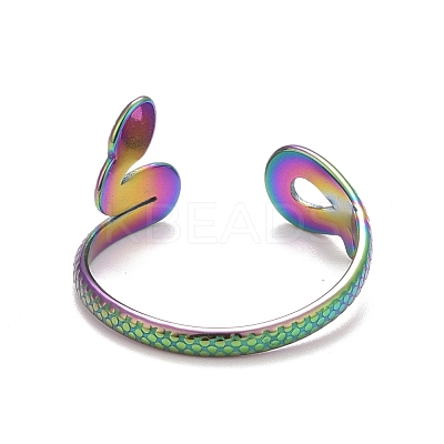 Ion Plating(IP) Rainbow Color 304 Stainless Steel Snake Wrap Open Cuff Ring for Women RJEW-C025-18M-1